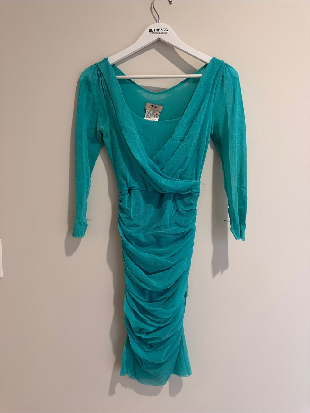 Long Sleeve Teal Ruched Midi Dress